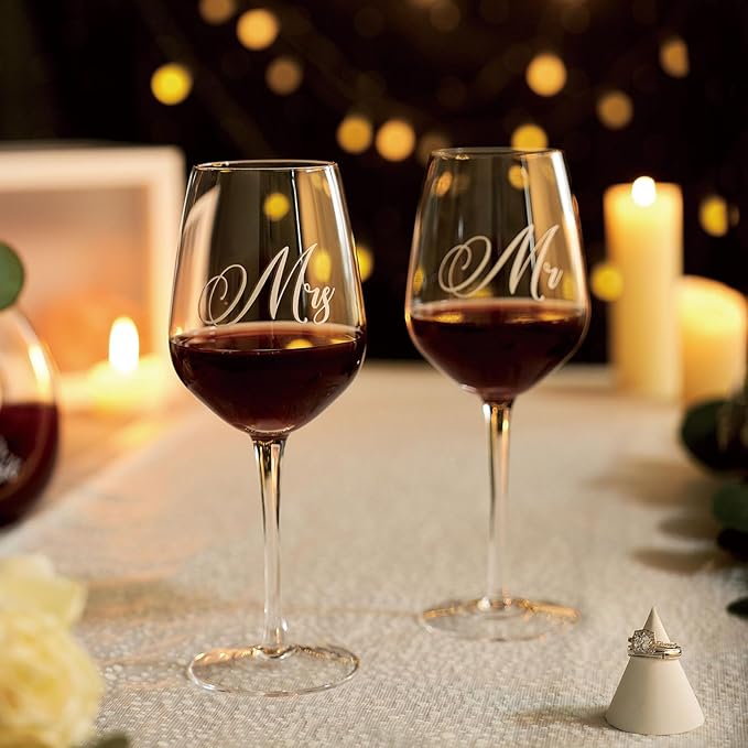AW BRIDAL Mr and Mrs Wine Glasses for Couples Wedding and Bridal Shower, 2026 Engagement Gift for Newlyweds, Anniversary Wine Glasses with Decanter Couple Gifts