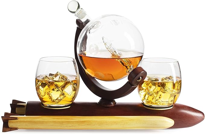 Rocket Wine & Whiskey Decanter Set, Rocket Decanter, Solar System Planets Globe Decanter, Limited Edition, Descriptive Planets Rotating Around Sun, Personal Glass planetarium, Space Lovers Gift!
