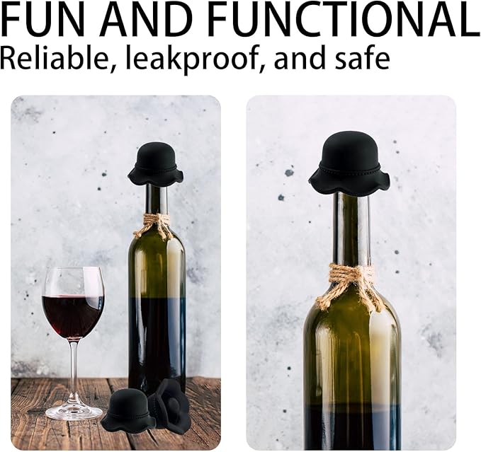 Formal Hat Wine Stoppers Hat-Shaped Bottle Plug Wine Bottle Stoppers Wine Accessories Kitchen Gadgets Kitchen Gift Set Creative Gifts Baseball Party Decoration-2pcs Black Bottle Stoppers