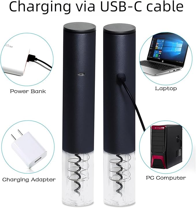 Electric Wine Bottle Opener Auto Wine Opener Cordless Wine Opener Rechargeable with Foil Cutter, Wine Pourer,Vacuum Stopper,USB C Charging Cable,Fathers Day Dad Gifts from Daughter Son(Black)