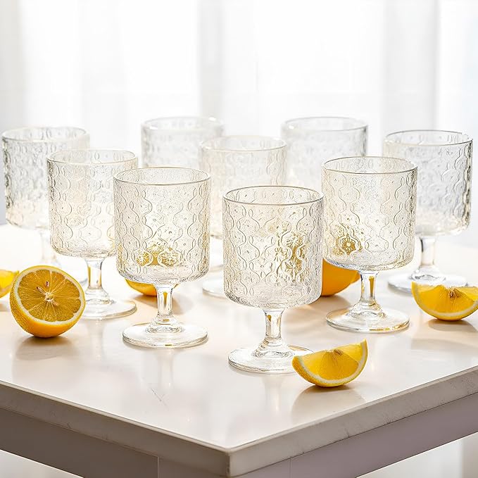 FillTouch 48 Pcs Mini Wine Glasses Bulk, 7.5 oz Small Acrylic Goblets Set, Unbreakable Clear Wine Cups Bulk Cocktail Glasses for Mother's Day Wedding Birthday Guest Graduation Party Supllies (Begonia)