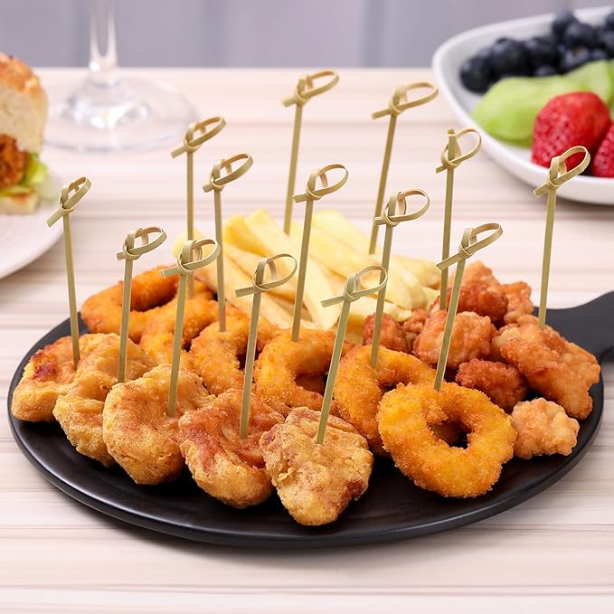 100 PCS Cocktail Picks, 4.7 Inch Toothpicks for Appetizers, Natural Bamboo Knot Skewers, Mini Food Sticks, Fancy Tooth Picks for Drinks,Fruit,Charcuterie,Cocktail Garnish Accessories, Party Supplies