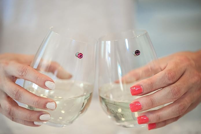 Simply Charmed Crystal Magnetic Wine Glass Charms Set of 12 Glass Markers that Work on Stemless Glasses - Gift/Storage Box Included