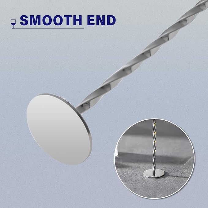 BRIOUT 2 Pcs Bar Spoon, 12 Inches Long Handle Drink Stirrer, Stainless Steel Bar Cocktail Mixing Spoons with Round Base for Stirring, Silver