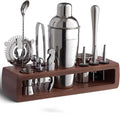 Modern Mixology Pro-Graded Cocktail Shaker Set with Stand | Complete Bartender Kit | 24oz Martini Shaker, Jigger, Strainer, Bar Spoon, Tongs, Opener, Muddler, Home Bar Essentials