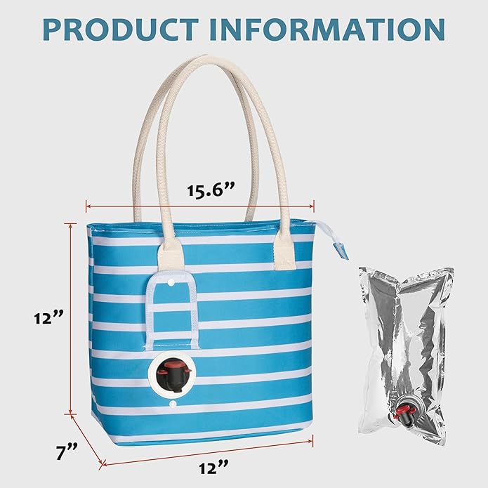 Tirrinia Wine Tote Bag, Beach Cooler for Travel Gift, Drink Purse Travel Bag with Spout for Picnic, BYOB, Party, Dinner, Pool
