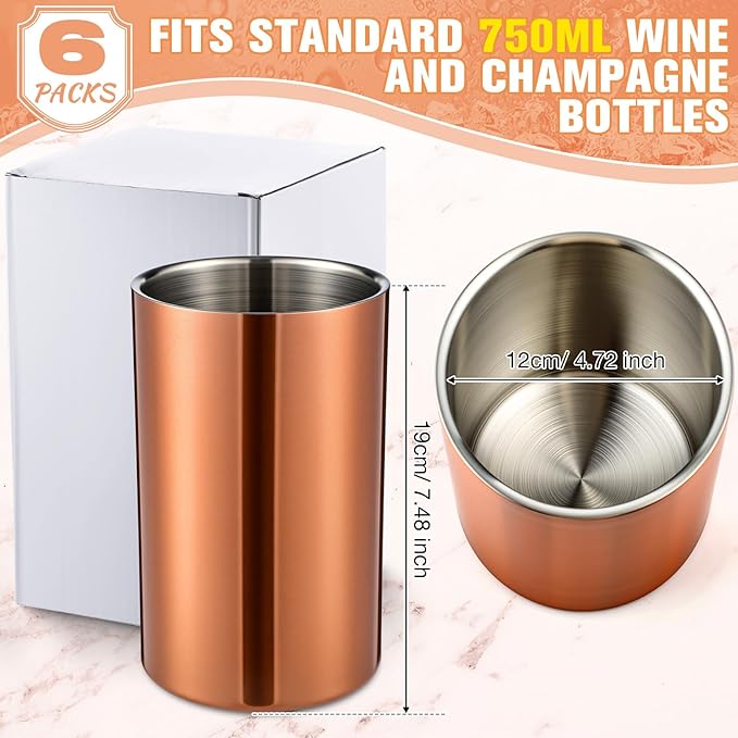 Potchen 6 Pack Wine Chiller Bucket Wine Bottles Cooler Bulk, Stainless Steel Double Wall Insulated Champagne Ice Bucket for Parties,Fits for 750 ml Bottles (Copper)