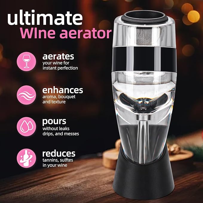 D&Slifei Wine Aerator Pourer and Decanter with Unique Aeration Device Quickly Enhances Wine Flavors with Smoother Finish,Best Gifts for Wine Lovers and Sommeliers (Black)