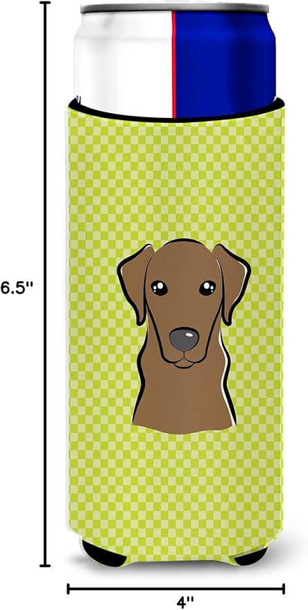Checkerboard Lime Green Chocolate Labrador Ultra Beverage Insulators for slim cans