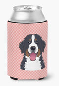 Caroline's Treasures BB1237CC Checkerboard Pink Bernese Mountain Dog Can or Bottle Hugger Cooler Washable Drink Sleeve Collapsible Beverage Insulated Holder, Can Hugger, Multicolor