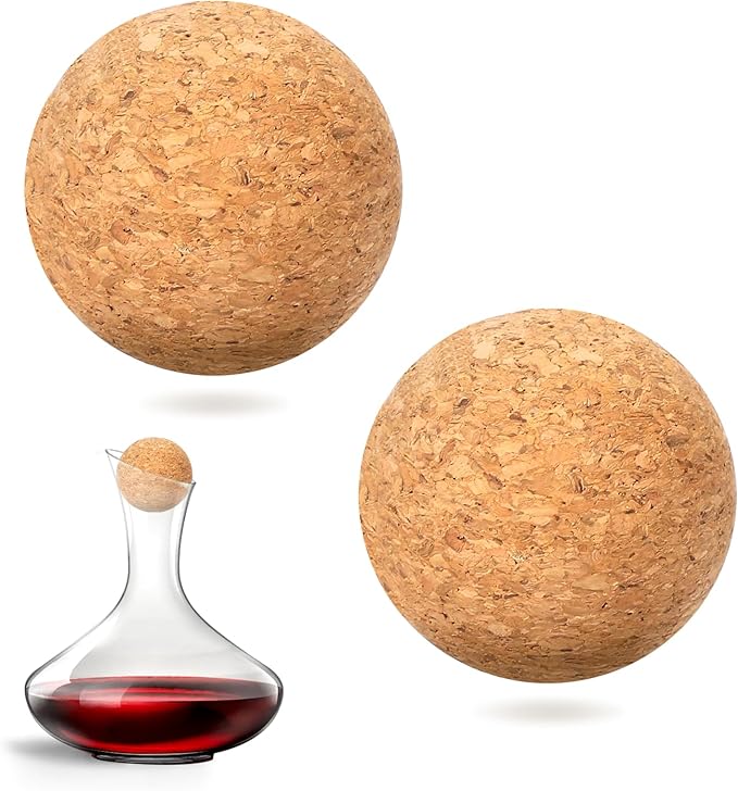 2.4inch Wine Cork Ball Wooden Cork Ball Stopper for Wine, Glass Decanter Stopper 2 Pieces, Decanter Stopper Replacement for Wine Carafe Decanter Bottle Replacement