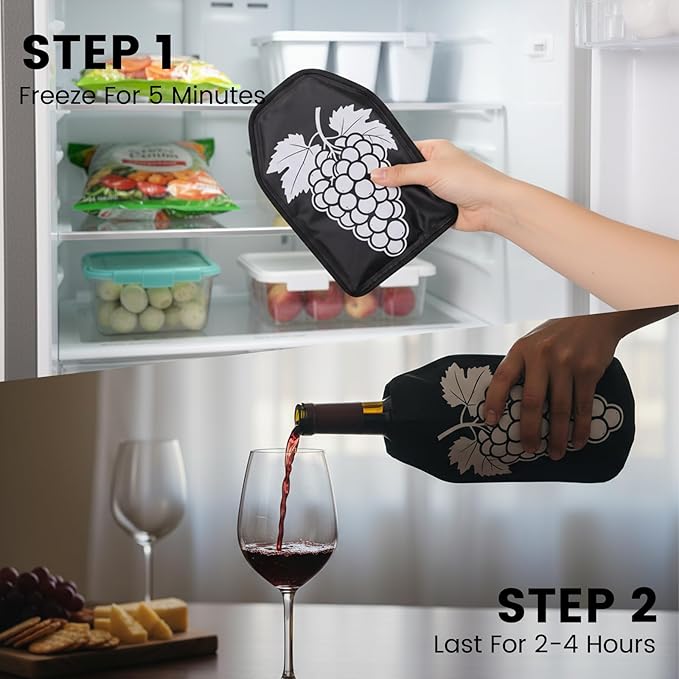 Insulated Wine Bottle Chiller Sleeve, Portable Wine Cooler for Temperature Control (White Grape)