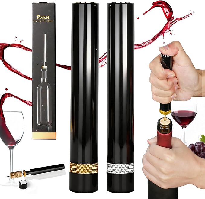 Loritia Aeropop Wine Bottle Opener - NUCOKRS Portable Needle Type Air Pressure Corkscrew Manual 3-7 Pumps to Open for Travel, Parties, Home, Picnic and Restaurant, Perfect for Wine Lovers Gold&Silver