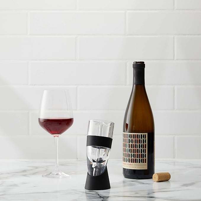 Houdini Red Wine Aerator with Base, 6 inches, Black/Silver