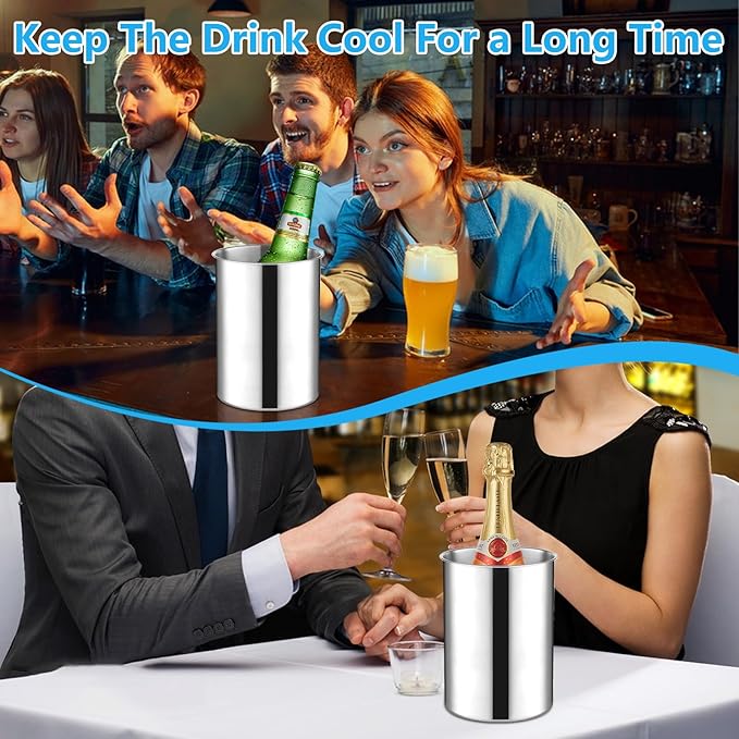 6 Pack Wine Chiller Bucket 750 ML Champagne Bucket Stainless Steel Wine Chillers for Bottles Keeps Cold for Hours Cooler Insulated Champagne Beer Ice Bucket Silver