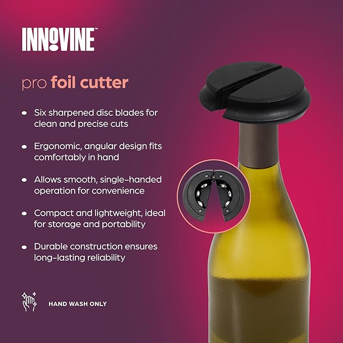 Innovine Pro Winged Corkscrew 3-Piece Wine Gift Set – Winged Corkscrew, 6-Blade Foil Cutter & Drip Stop Pour Spout – Easy Cork Removal, Foil Cutting, Drip-Free Pouring – Ideal for Home Bar & Gifting