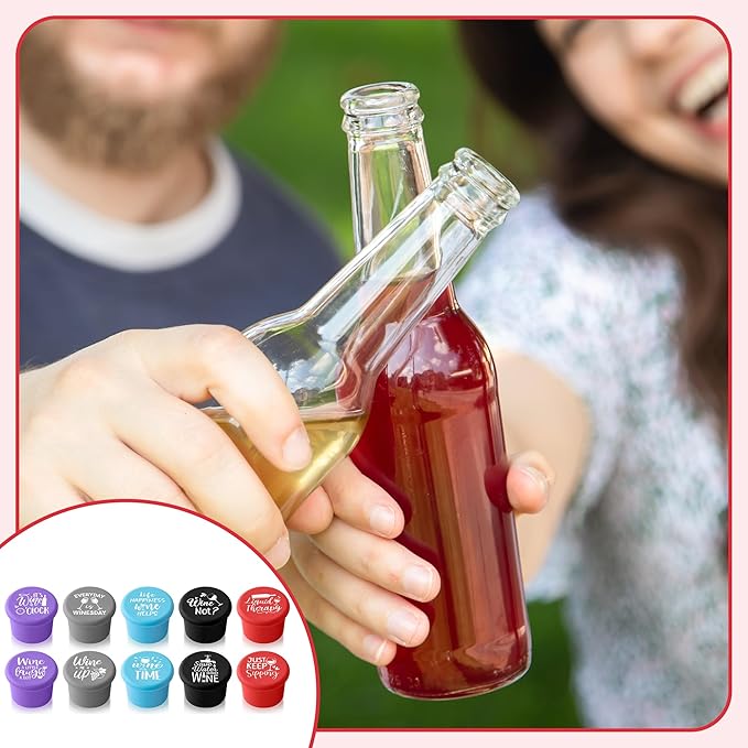 10Pcs Wine Stoppers Gift Set Funny Silicone Bottle Covers Reusable Beverage Corks Strong Sealing Keep Wine Fresh Lady Man Liquor Accessories for Outdoor Picnics Weddings Barbecues Parties