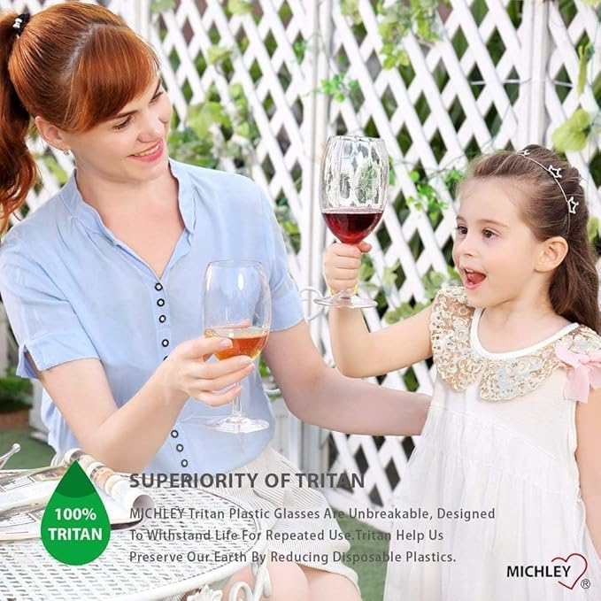MICHLEY Unbreakable Wine Glasses, 100% Tritan Plastic Shatterproof Large Wine Glasses 20 oz, Set of 6