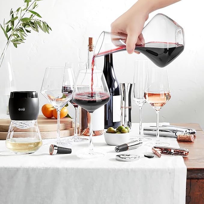 NEW PACIFIC YOUYAH Wine Decanter, Red Wine Carafe 100% Hand Blown Lead-free Crystal Glass, Elegant Design Wine Decanter, Wine Accessories, Idea Wine Gift for Wine Lovers, Transparent