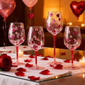 SiliFine 4 Pcs Valentine's Day Party Stemmed Wine Glasses Hand Painted Drinking Cup Wine Glasses for Birthday Theme Holiday Party Supply