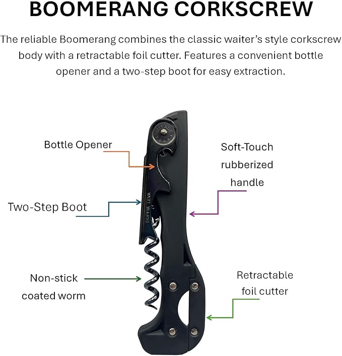 Boomerang Two-step Soft-touch Corkscrew, Black