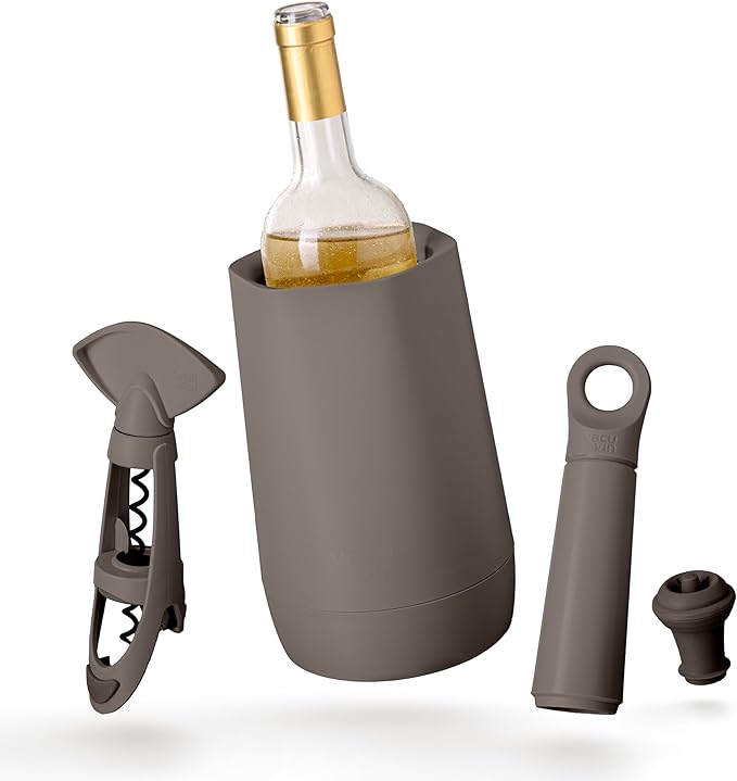 Vacu Vin Host Wine Set – Graphite (4-Piece) – Gift-Worthy Wine Accessory Bundle with Cooler, Vacuum Saver, Twister Corkscrew & Drip-Free Server – Made from Recycled Material