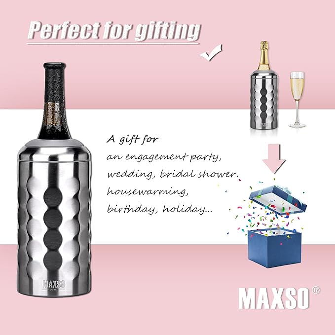 Wine Chiller Single Bottle Stainless Steel Iceless Cooler insulated Wine Bottle Keep Wine Cold up to 6 Hours Fits Most Wine Bottles Gift for Wine Lovers Rapid and Portable