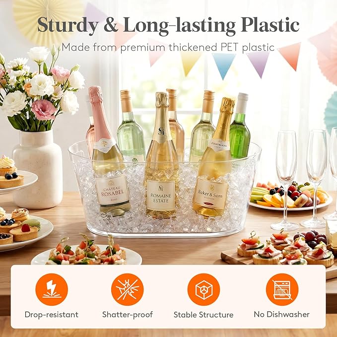 Lifewit 11.5L Ice Bucket for Parties, Large Plastic Drink Cooler for Champagne Wine, Beer, Clear Beverage Tub for Mimosa & Cocktail Bar, Portable Chiller for Party Hosting & Serving