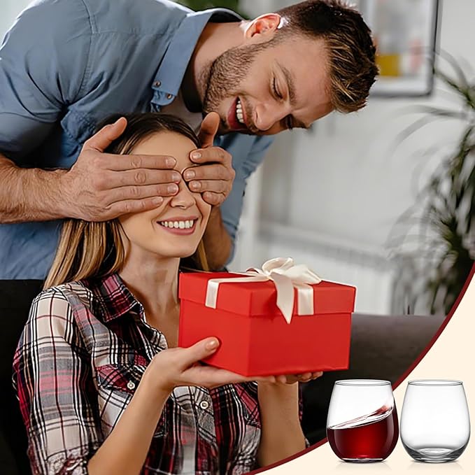 Meolibour Large Stemless Wine Glasses Set of 6, 17 Ounces Red & White Wine Glasses Tumbler for Party, Clear Drink Glasses, Ideal Wine Accessories Gift, Lead-free, Dishwasher Safe