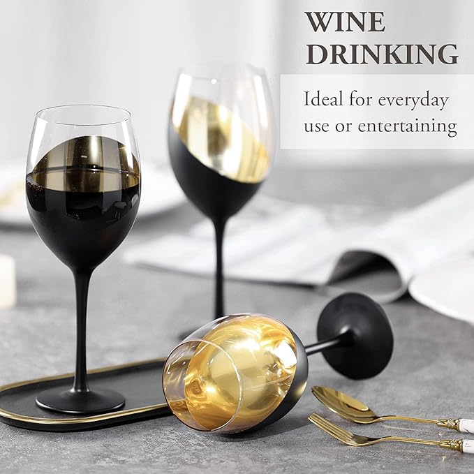 MyGift Wine Glasses Set of 4, Red Wine Glasses 14oz, Modern Matte Black & Gold Stemware, Elegant Bar Cups for Weddings, Holiday Parties and Gifts