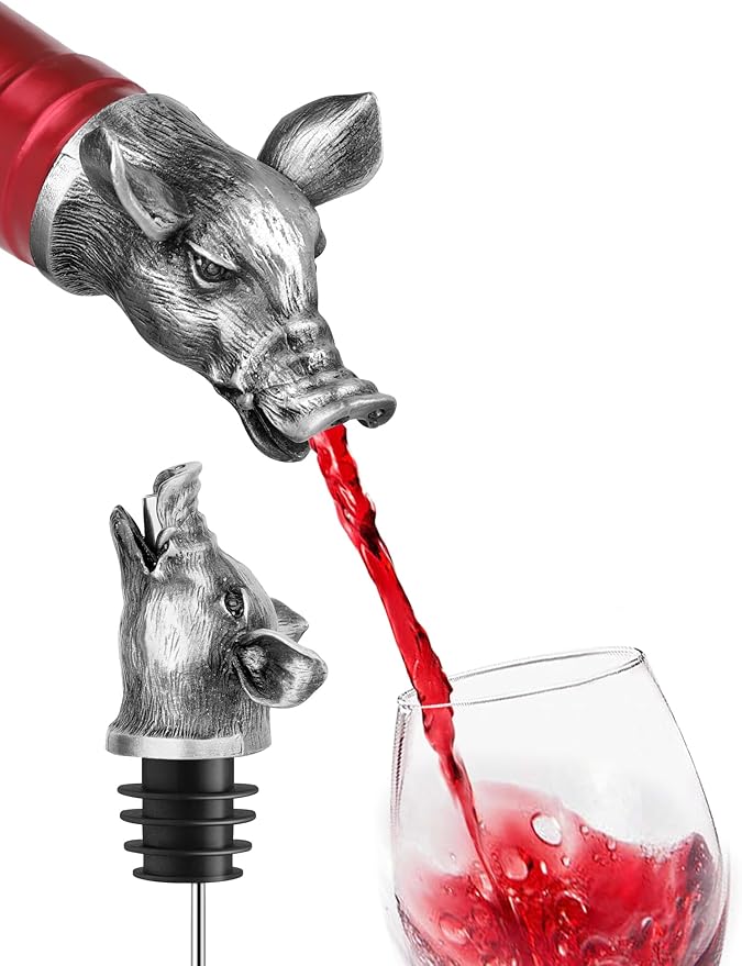 Animal Wine Pourer Spout, Drip Free Bottle Pourer & Stopper for Wine and Liquor Bottles, Funny Gift for Men, Dad, Hostess and Housewarming, Bar Cart Accessory for Holiday Party Decor, Multiple Animal