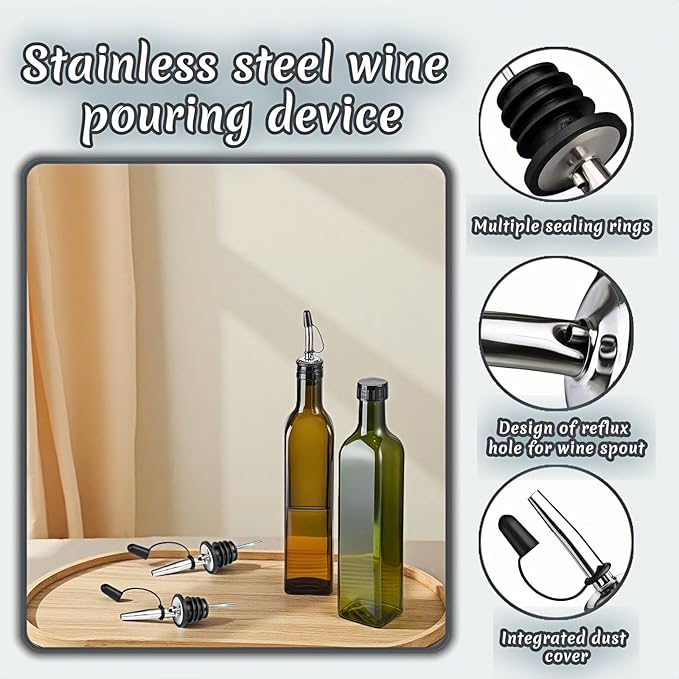 4PCS Premium Wine and Oil Pourer Set, 304 Stainless Steel Pour Spouts for Liquor & Oil - Reusable, Dishwasher Safe, Precision Flow Control, Leak-Proof Seal, Fit Most Wine & Whiskey Bottles (L (Hat 3))