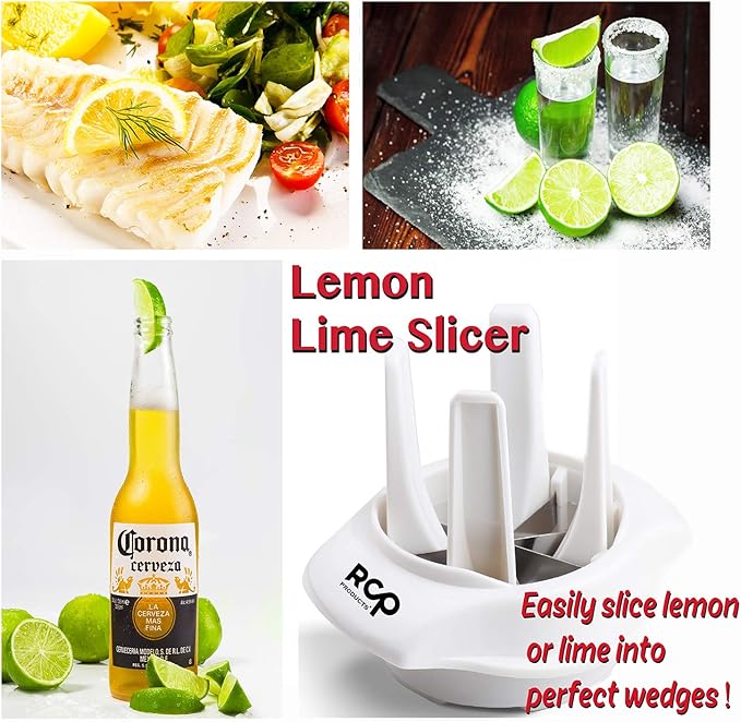 Lemon/Lime Slicer, to Garnish Food Drink - Stainless Steel Lime Cutter | Lemon Wedge Cutter for Perfect Lime Slices rebanador de limon - Chelda Lemon Salt and Tequila
