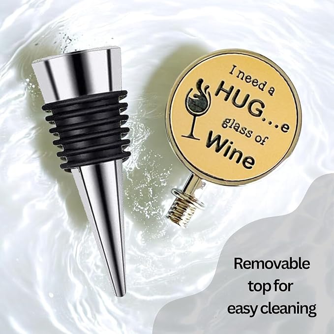 Jazzy Jade Designs Funny Wine Stopper - “I Need a HUGe Glass of Wine!” Laser Engraved Zinc Alloy & 100% Food-Grade Rubber Bottle Stopper - Cute Wine Gift & Bar Accessory, Made in USA by Small Business