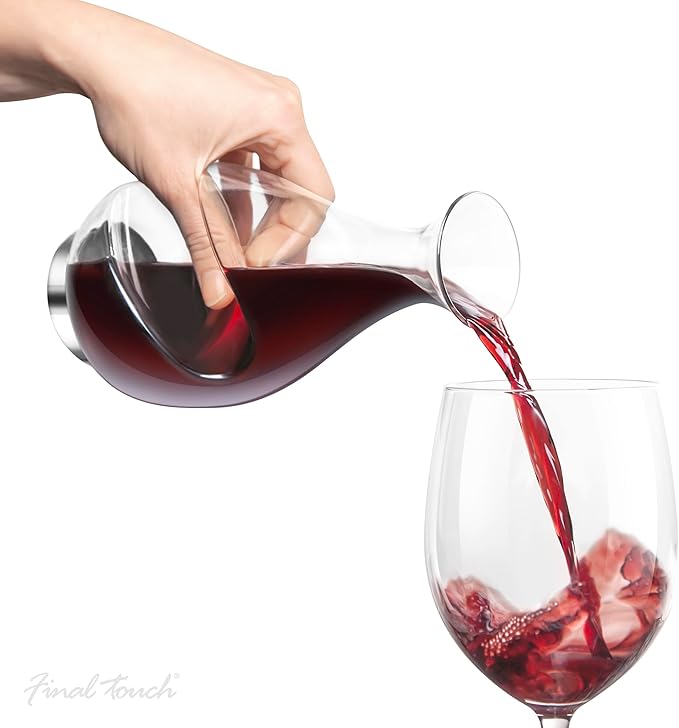 Final Touch Conundrum Wine Decanter Aerator - Superior Aeration & Oxygenation, Two-Phase Aeration Process, Enhances Flavor & Aroma, Elegant Stainless Steel Base, 375ml Capacity (WDA600)
