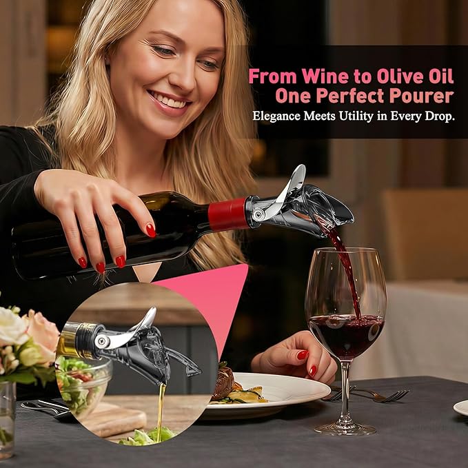 IOV Wine Pour Spout, Upgraded Sealing Liquor Bottle Pourers, Auto Flip Olive Oil Dispenser Spout, Pourer with Dust Caps for Alcohol, Vinegar and Syrup, No-Drip Wine accessories, Black