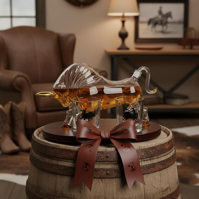 Gifts for Men Dad, Horse Whiskey Decanter Set - Cowboy & El Matador Bull Decanter Set, 33.8oz + 10.1oz Glasses - Western Home Bar Decor Centerpiece, Alcohol Gift for Boyfriend, Husband Birthday Gifts