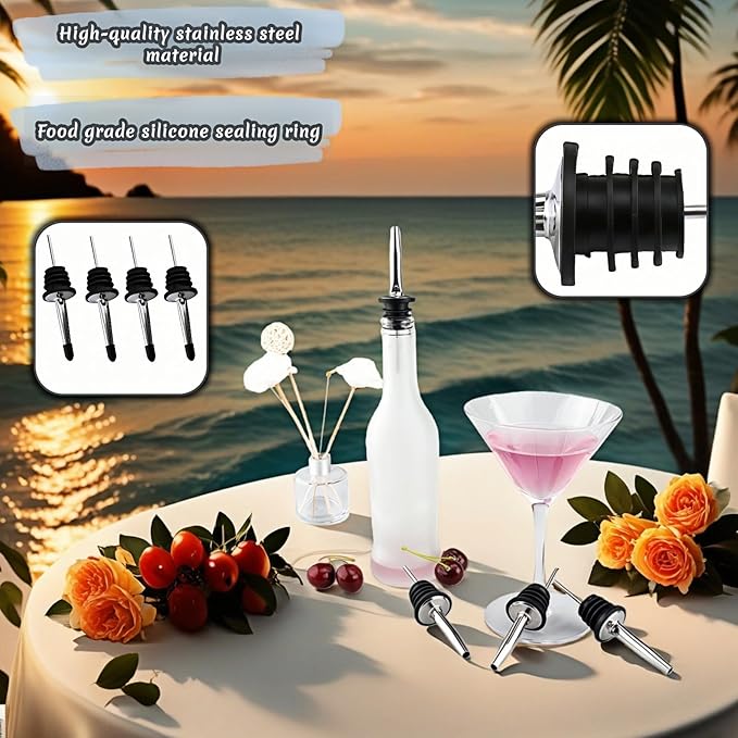 4PCS Premium Wine and Oil Pourer Set, 304 Stainless Steel Pour Spouts for Liquor & Oil - Reusable, Dishwasher Safe, Precision Flow Control, Leak-Proof Seal, Fit Most Wine & Whiskey Bottles (S (Hat1))