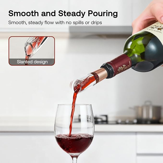 Elegant Wine Aerator Pourer Spout by ELMWAY - Clear Wine Air Aerator Enhances Flavor, Aroma & Finish, No Spill Design, Wine Accessory Gift for Wine Lovers - Rose Gold