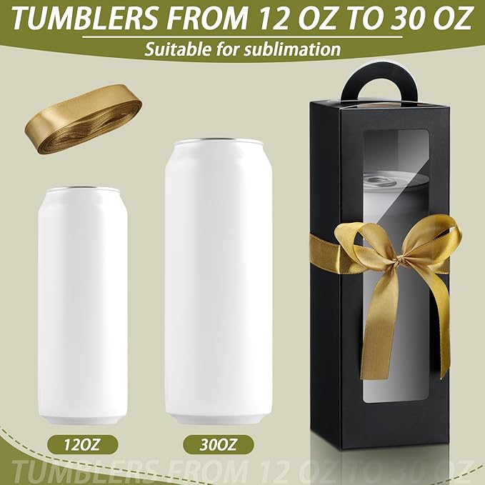 Ctosree 24 Pcs Tumbler Gift Box with Handle for 12oz 16oz 20oz 30oz Clear Wine Glass Gift Box Sublimation Tumblers Heat Press Blanks Bottle for Christmas Wrapping Packaging(Black)