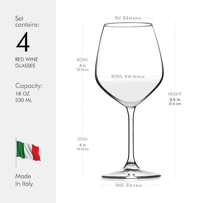Paksh Novelty Italian Red Wine Glasses - 18 Ounce - Wine Glass Clear (Set of 4)