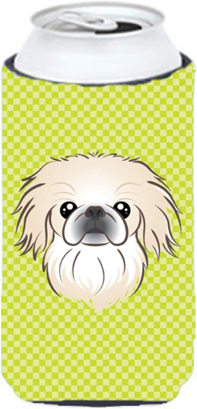 Caroline's Treasures BB1283TBC Checkerboard Lime Green Pekingese Tall Boy Hugger Can Cooler Sleeve Hugger Machine Washable Drink Sleeve Hugger Collapsible Insulator Beverage Insulated Holder