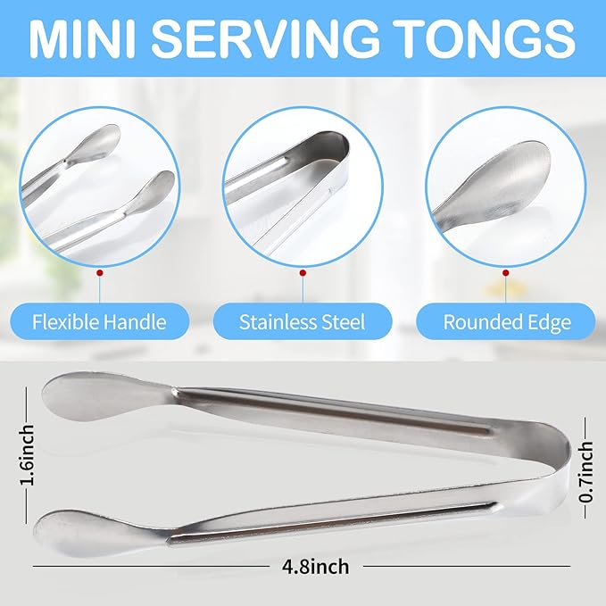 18PCS Mini Tongs for Appetizers, 5Inch Serving Tongs, Ice Tong Appetizer Tong, Small Tongs for Serving Food, Kitchen Utensils for Sugar Cubes, Coffee, Charcuterie Board (Silver-18pcs)
