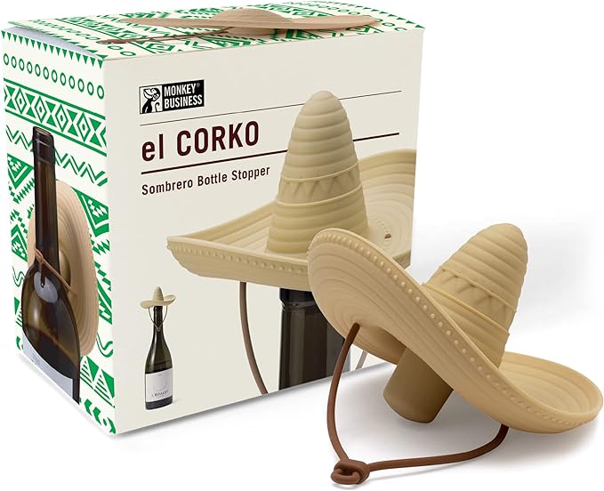Silicone Wine Stopper/Fun Sombrero shaped cap seals bottle and keeps wine fresh/Cute Wine Accessories/ Kitchen Gadgets/el Corko Bottle Stopper by Monkey Business