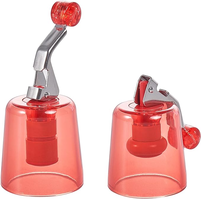 Wine Bottle Stoppers 2-Pack, Airtight Reusable Silicone Sealer for Red/White/Rosé Bottles, One-Press Leak-Proof (Red Transparent)
