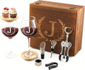 GZLDGIFTS Personalized Initial Wine Glasses Box Gift Set For Women Mom Engraved Birthday Monogrammed Wooden Christmas Gifts Wedding Anniversary Wine Couples Stopper Opener Initial Letterr (J Set)