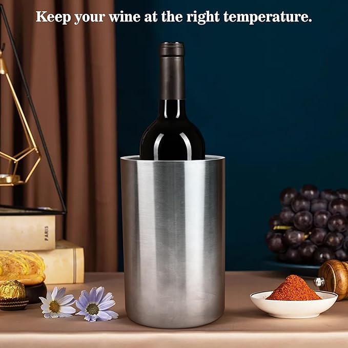 Wine Bottle Chiller, Stainless Steel Wine Cooler Bucket with Ice Pack White Wine Bottle and Champagne, Perfect Wine Accessories for Wine Lovers