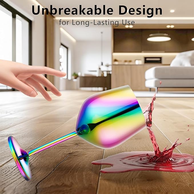 Stainless Steel Wine Glasses Set of 4 Unbreakable Colorful Wine Glass 18 oz Unique Metal Wine Goblets for Outdoor, Travel, Camping, Pool, Ideal Gift for Wine Lovers