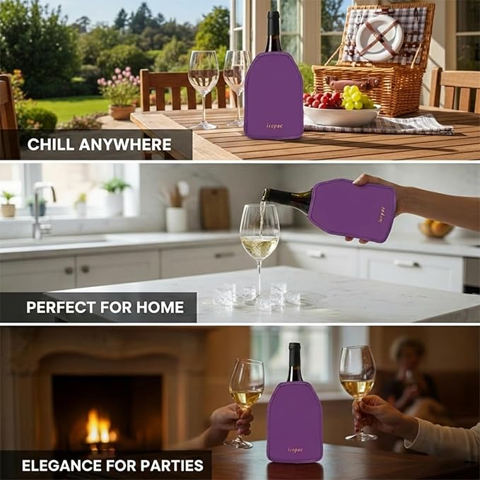 Wine Cooler Sleeve, Wine Bottle Gel Cooler Sleeve Freezer Chiller, Long Lasting Keep Wine Cool and Chill Sleeve for Prosecco Champagne Beer Wine Bottles(1PCS Purple)