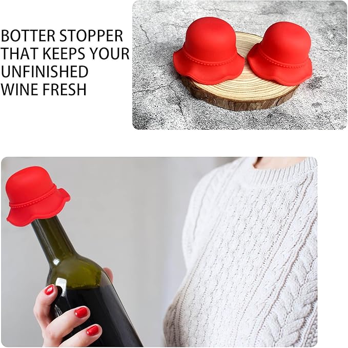 Formal Hat Wine Stoppers Hat-Shaped Bottle Plug Wine Bottle Stoppers Wine Accessories Kitchen Gadgets Kitchen Gift Set Creative Gifts Baseball Party Decoration-2pcs Red Bottle Stoppers